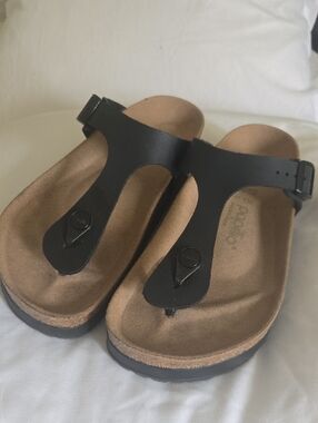 Papillio Black T-strap Cork-Style Footbed Sandals